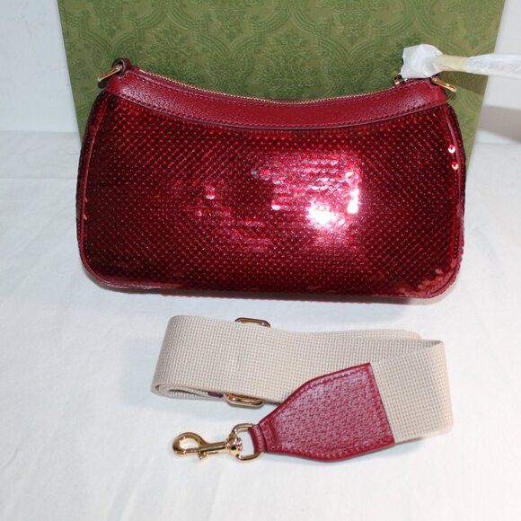NWT GUCCI GG Ophidia Raso Seta Pail Sequin Strawberry TwoWay Shoulder Bag 735132 - Picture 7 of 14